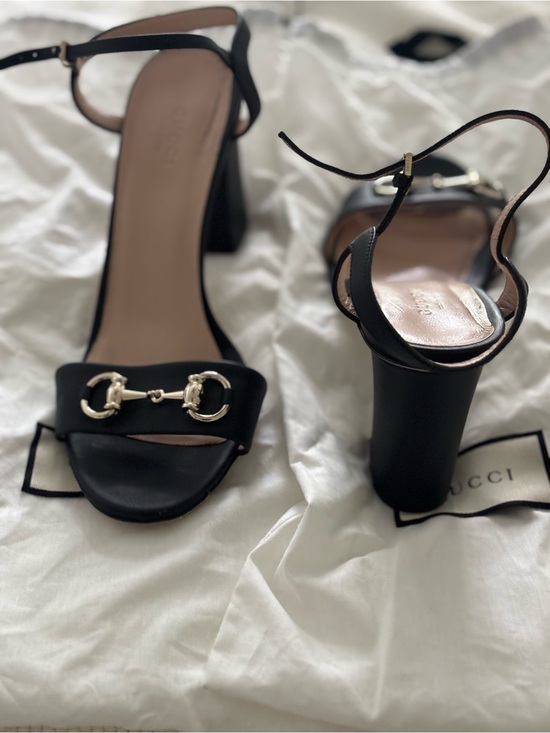 Gucci Shoes - Gucci Black Leather Horsebit Block-Heel Sandals